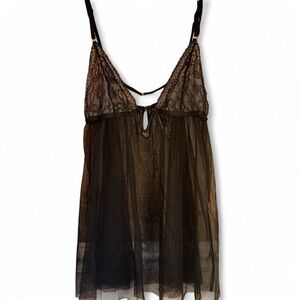 Victoria's Secret Nightgown Baby Doll Lingerie Mesh Lace Black 1 Piece Large